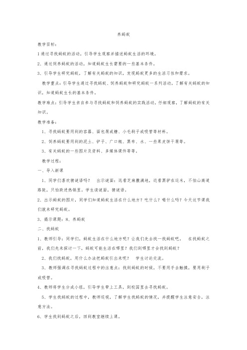 苏教版二年级下册科学8.养蚂蚁 教学设计_1