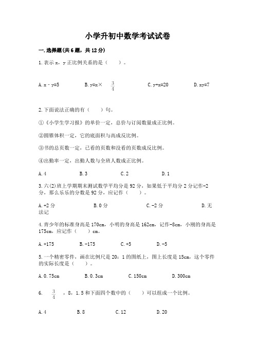 小学升初中数学考试试卷附完整答案【精选题】