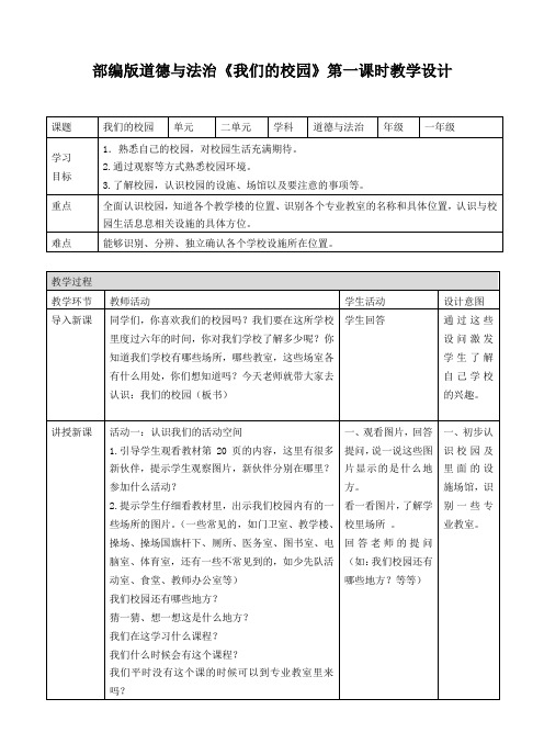 024部编版一年级道德与法治上册 — 我们的校园第一课时教案