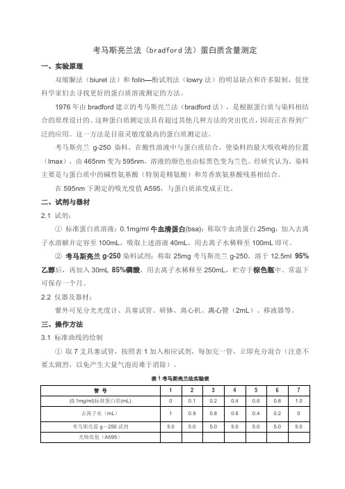 考马斯亮兰法测定蛋白质含量