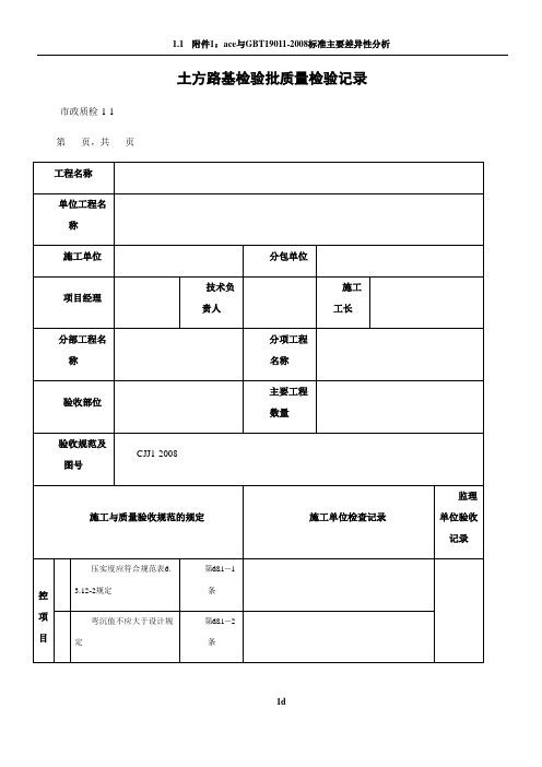 市政道路工程检验批质量检验记录表格全套