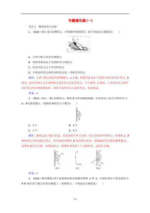 高考物理二轮复习 专题强化练(一)力与物体的平衡(含解析)