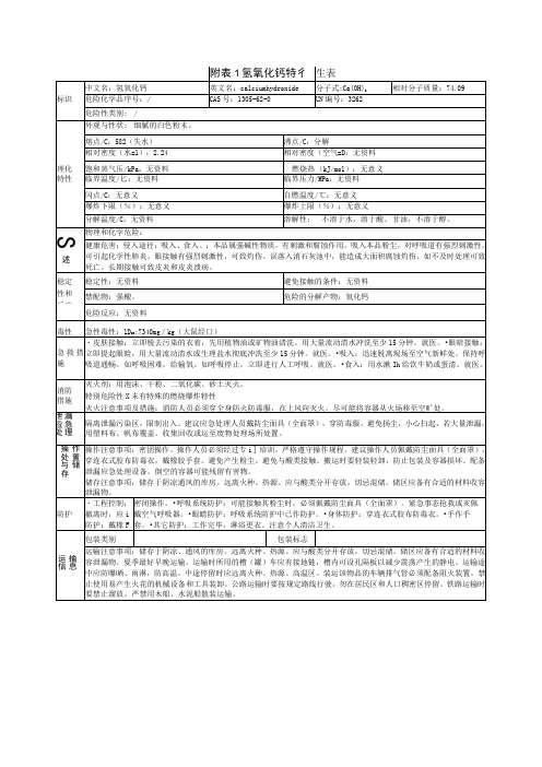 氢氧化钙特性表