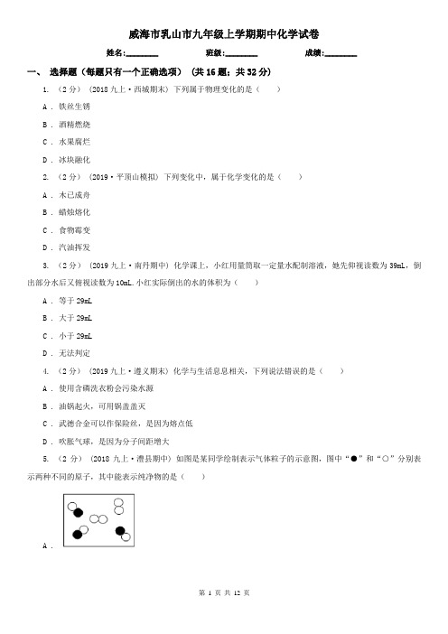 威海市乳山市九年级上学期期中化学试卷