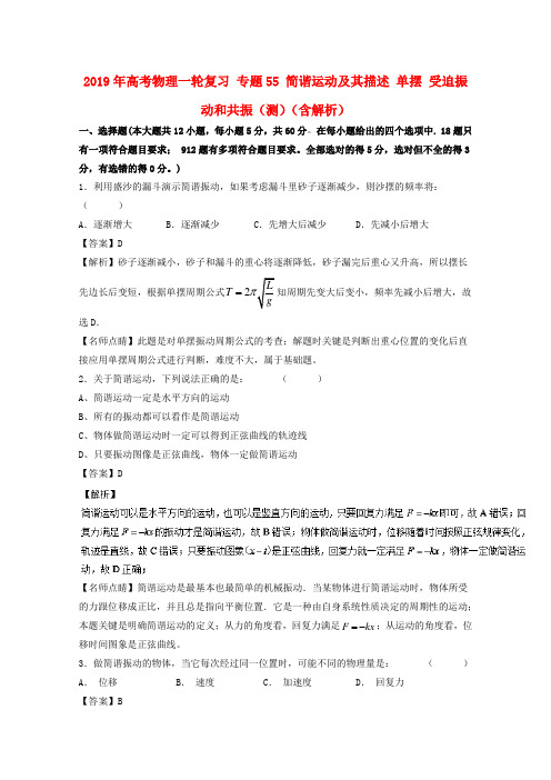 2019年高考物理一轮复习 专题55 简谐运动及其描述 单摆 受迫振动和共振(测)(含解析).doc