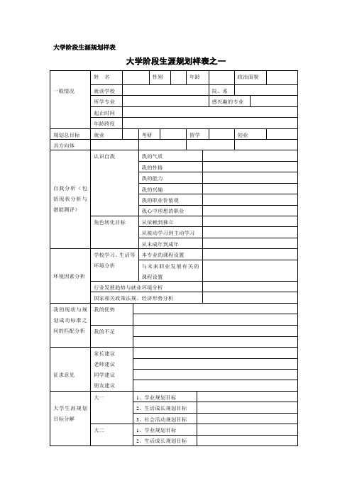 大学阶段生涯规划样表