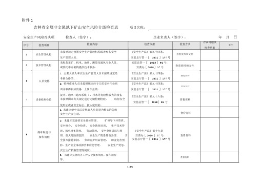 地下矿山风险分级检查表