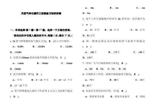 天然气净化操作工初(带答案)