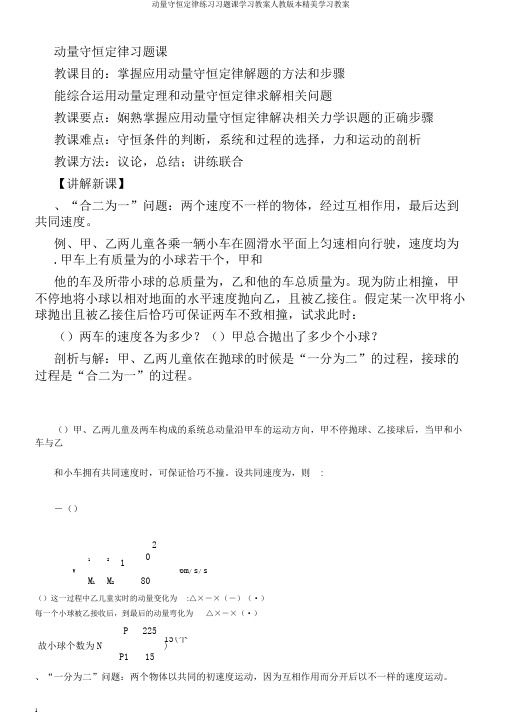 动量守恒定律练习习题课学习教案人教版本精美学习教案