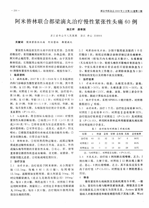 阿米替林联合都梁滴丸治疗慢性紧张性头痛60例