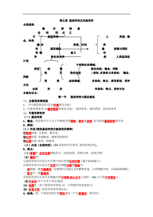 第五章基因突变及其他变异知识点