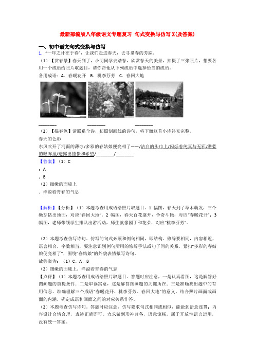 最新部编版八年级语文专题复习 句式变换与仿写X(及答案)