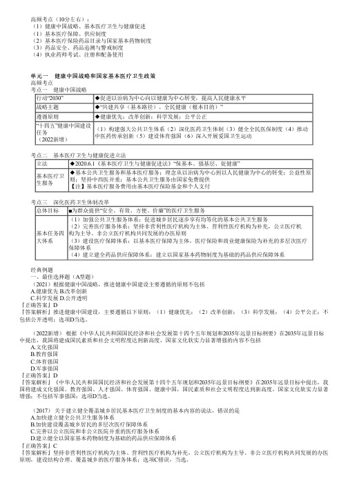 执业药师考试药事管理与法规之执业药师与健康中国战略考点复习