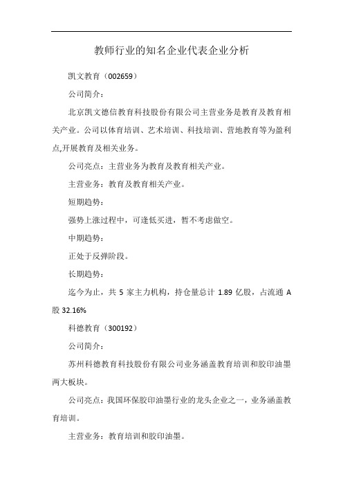 教师行业的知名企业代表企业分析