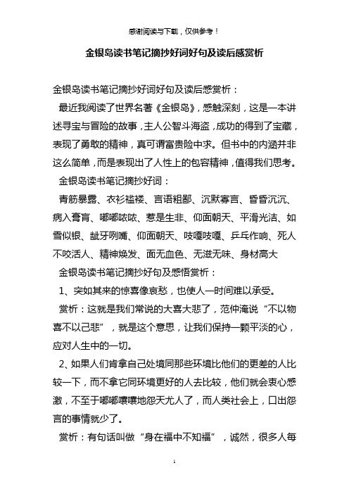 金银岛读书笔记摘抄好词好句及读后感赏析