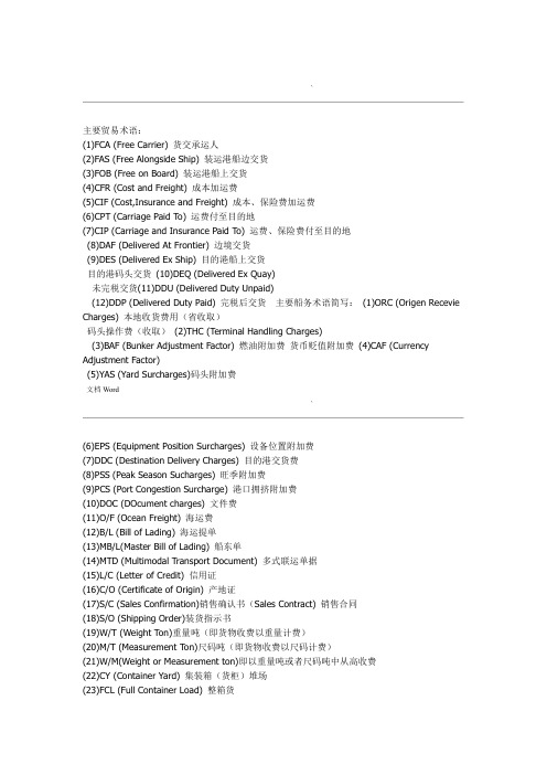 主要贸易术语英文缩写