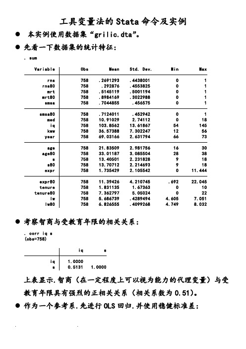 工具变量法的Stata命令和实例