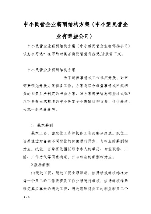 中小民营企业薪酬结构方案(中小型民营企业有哪些公司)