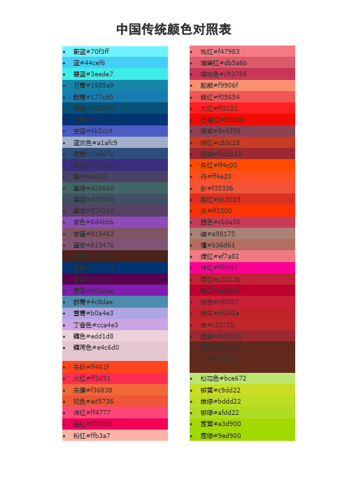 中国传统颜色16进制代码对照表-HTML