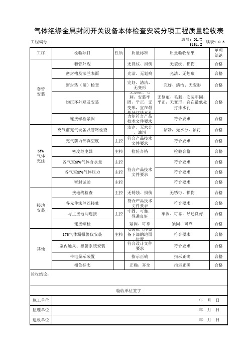 2-1.0.3气体绝缘金属封闭开关设备本体检查安装分项工程质量验收表