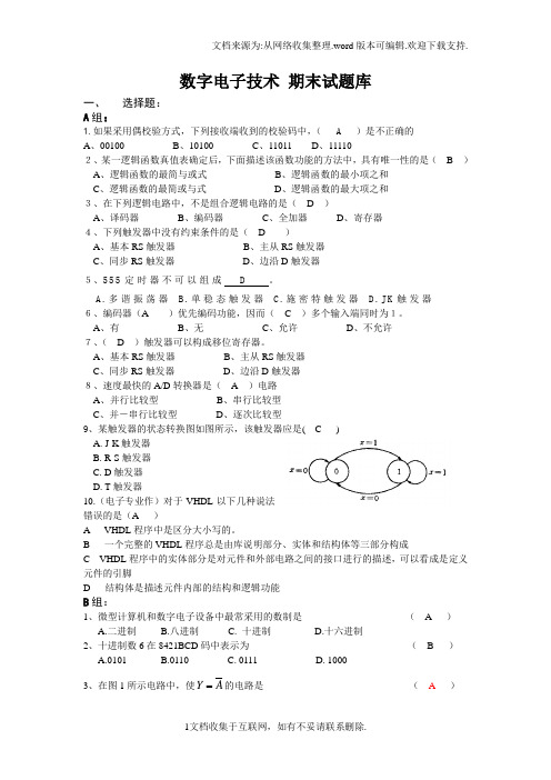 数字电子技术试题库及答案学霸专用,用了都说好汇总