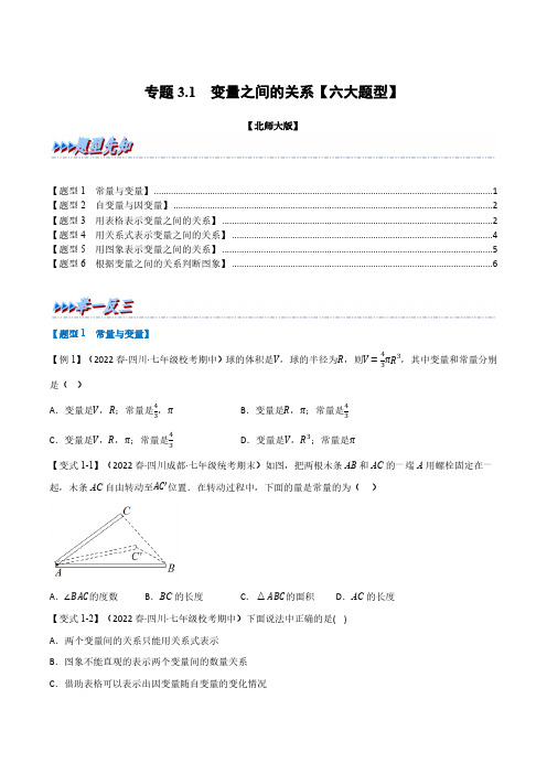 专题3.1 变量之间的关系【六大题型】(举一反三)(北师大版)(原卷版)