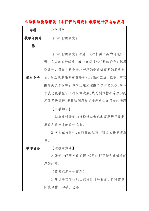 小学科学教学课例《小杆秤的研究》课程思政核心素养教学设计及总结反思