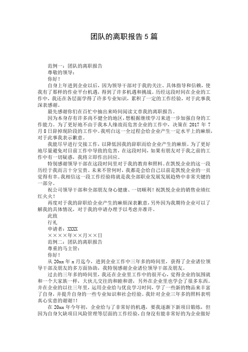 团队的离职报告5篇