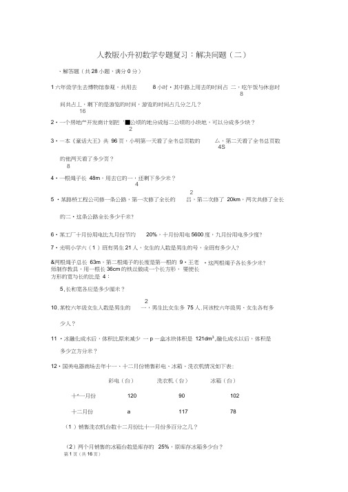 人教版小升初数学专题复习：解决问题(二)