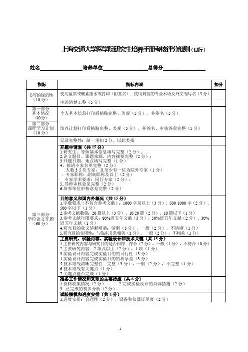 上海交通大学医学院研究生培养手册考核评分细则(试行)