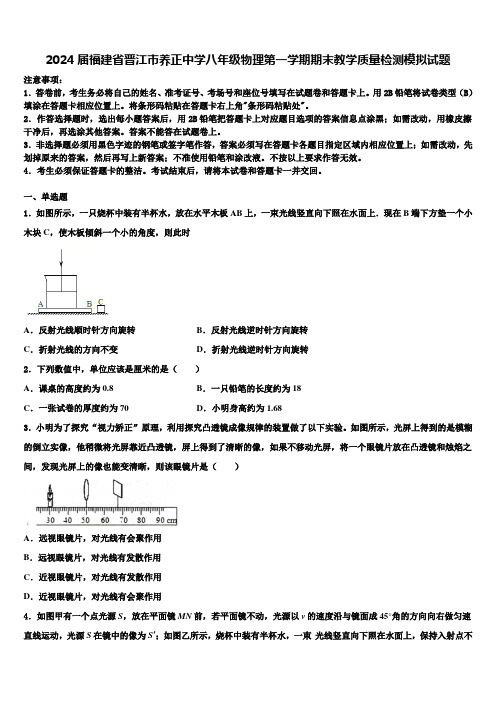 2024届福建省晋江市养正中学八年级物理第一学期期末教学质量检测模拟试题含解析