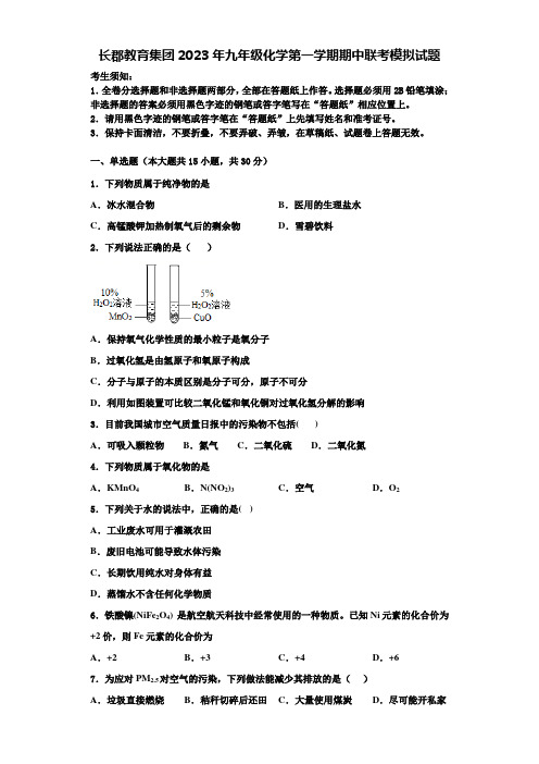 长郡教育集团2023年九年级化学第一学期期中联考模拟试题含解析