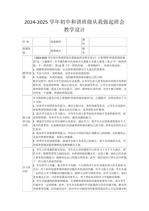 2024-2025学年初中和谐班级从我做起班会教学设计