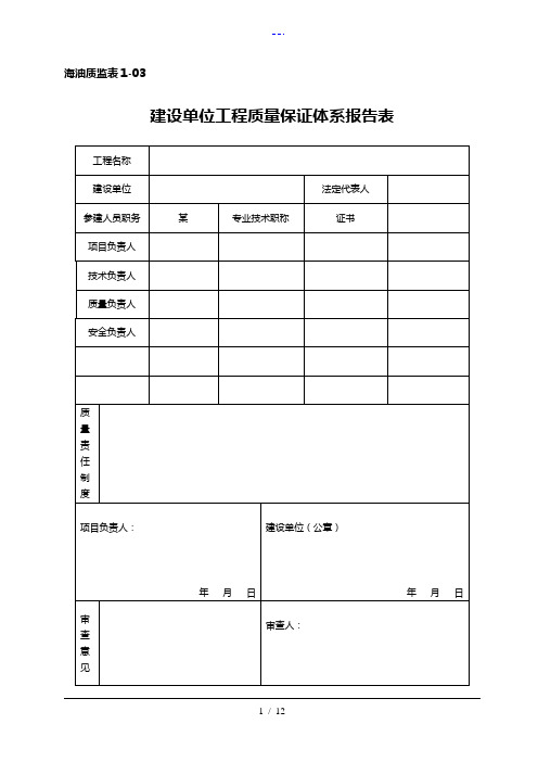 各责任单位工程质量保证体系报告表(样本)