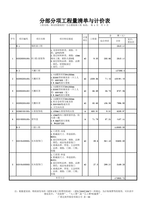 分部分项工程量清单与计价表