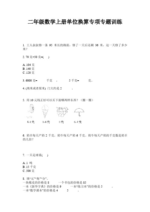 最新二年级数学上册单位换算专项专题训练-2020-2021学年人教版