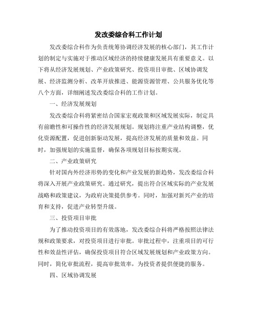 发改委综合科工作计划