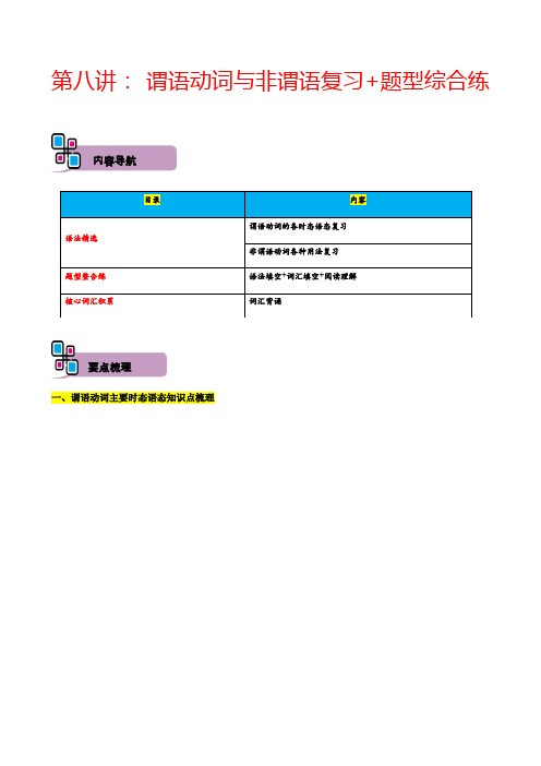 第八讲: 谓语动词与非谓语复习+题型综合练