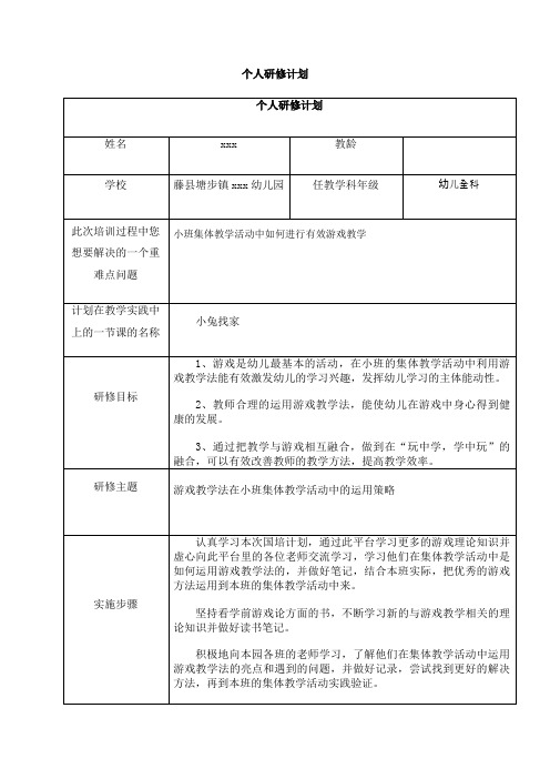 2015年国培计划--网络研修与校本研修整合培训个人研修计划