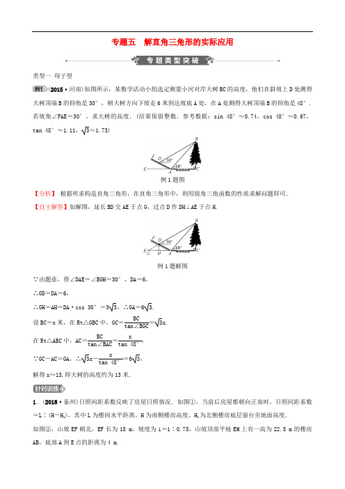 河南省中考数学专题复习专题解直角角形的实际应用训练