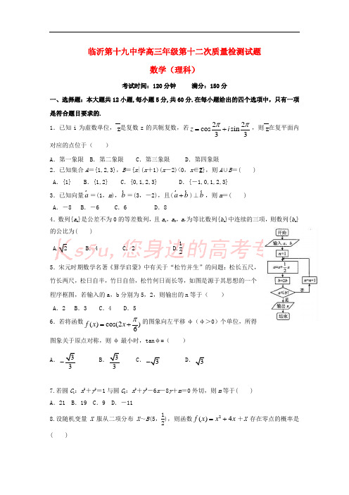 山东省临沂市第十九中学2018届高三数学下学期第十二次质量检测试题 理