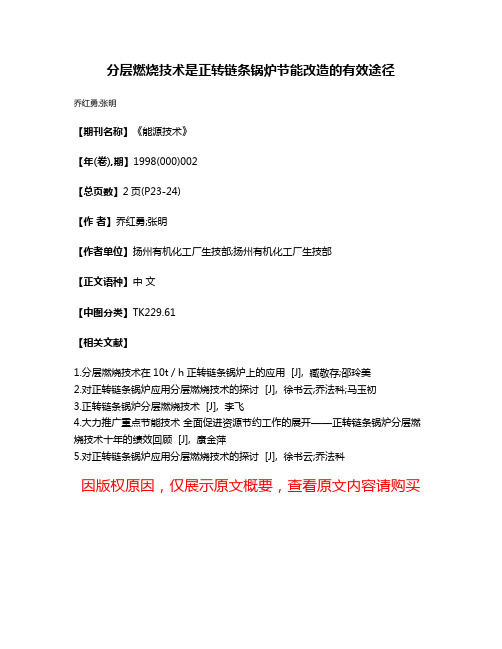 分层燃烧技术是正转链条锅炉节能改造的有效途径