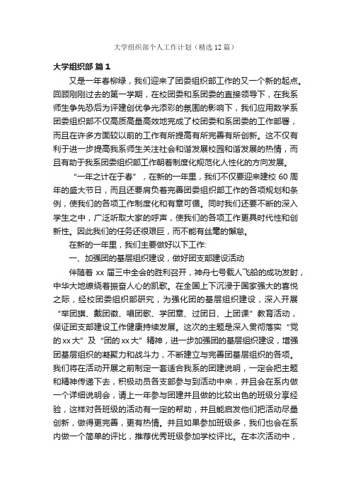 大学组织部个人工作计划（精选12篇）