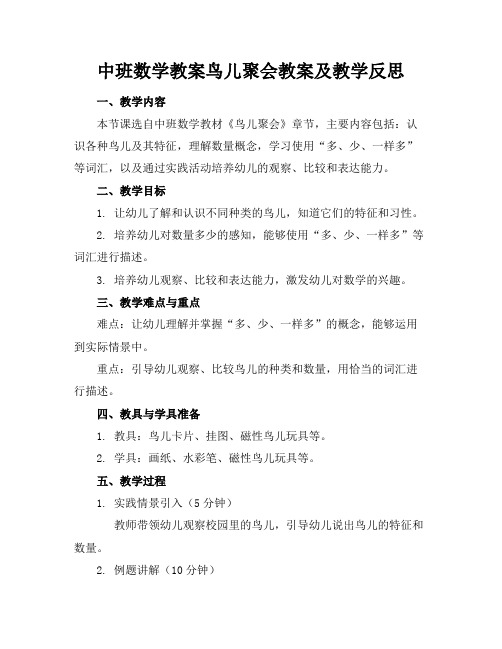 中班数学教案鸟儿聚会教案及教学反思