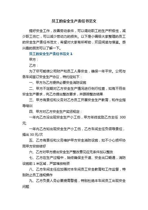 员工的安全生产责任书范文5篇