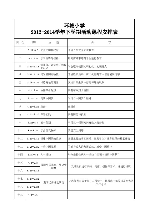 少先队活动课程实施计划_小学下学期中队活动安排表