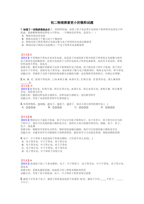 初二物理探索更小的微粒试题