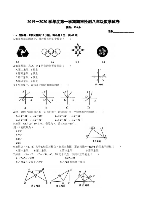 安徽省涡阳县2019-2020学年度第一学期期末考试八年级数学试卷