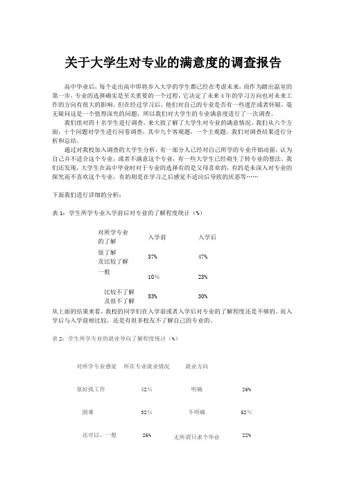 关于大学生对专业的满意度的调查报告