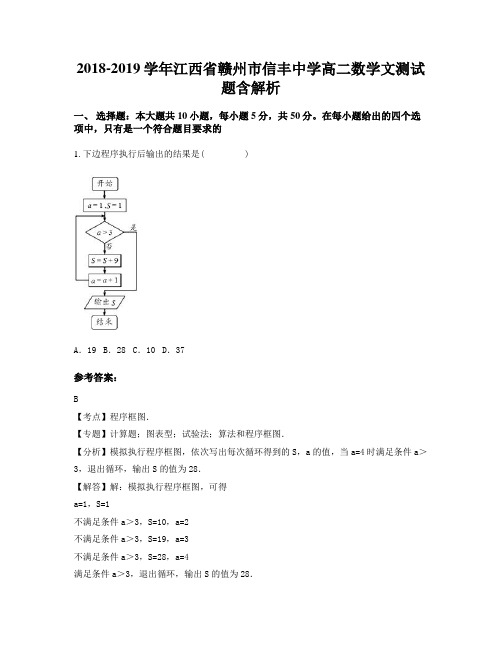 2018-2019学年江西省赣州市信丰中学高二数学文测试题含解析